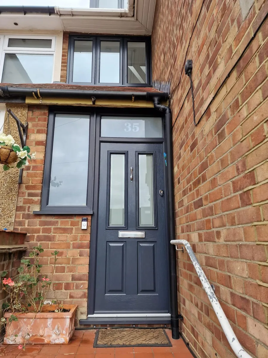 Anthracite Grey Composite Doors, wide view installed in Romford by Cii Double Glazing