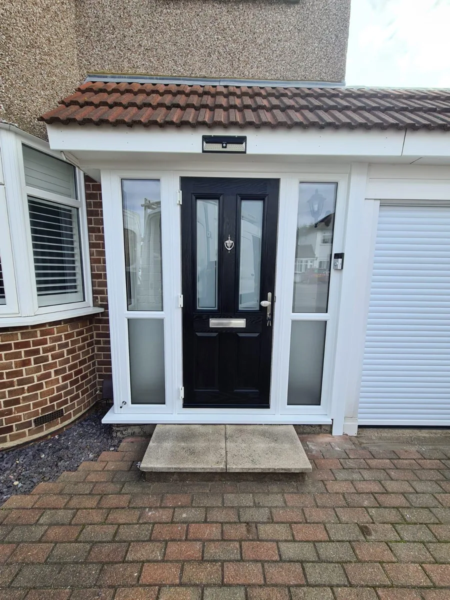 Black Composite Doors, wide view installed in Chigwell by Cii Double Glazing