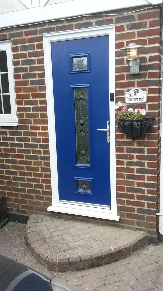 Blue Composite Doors, exterior view installed in Romford by Cii Double Glazing