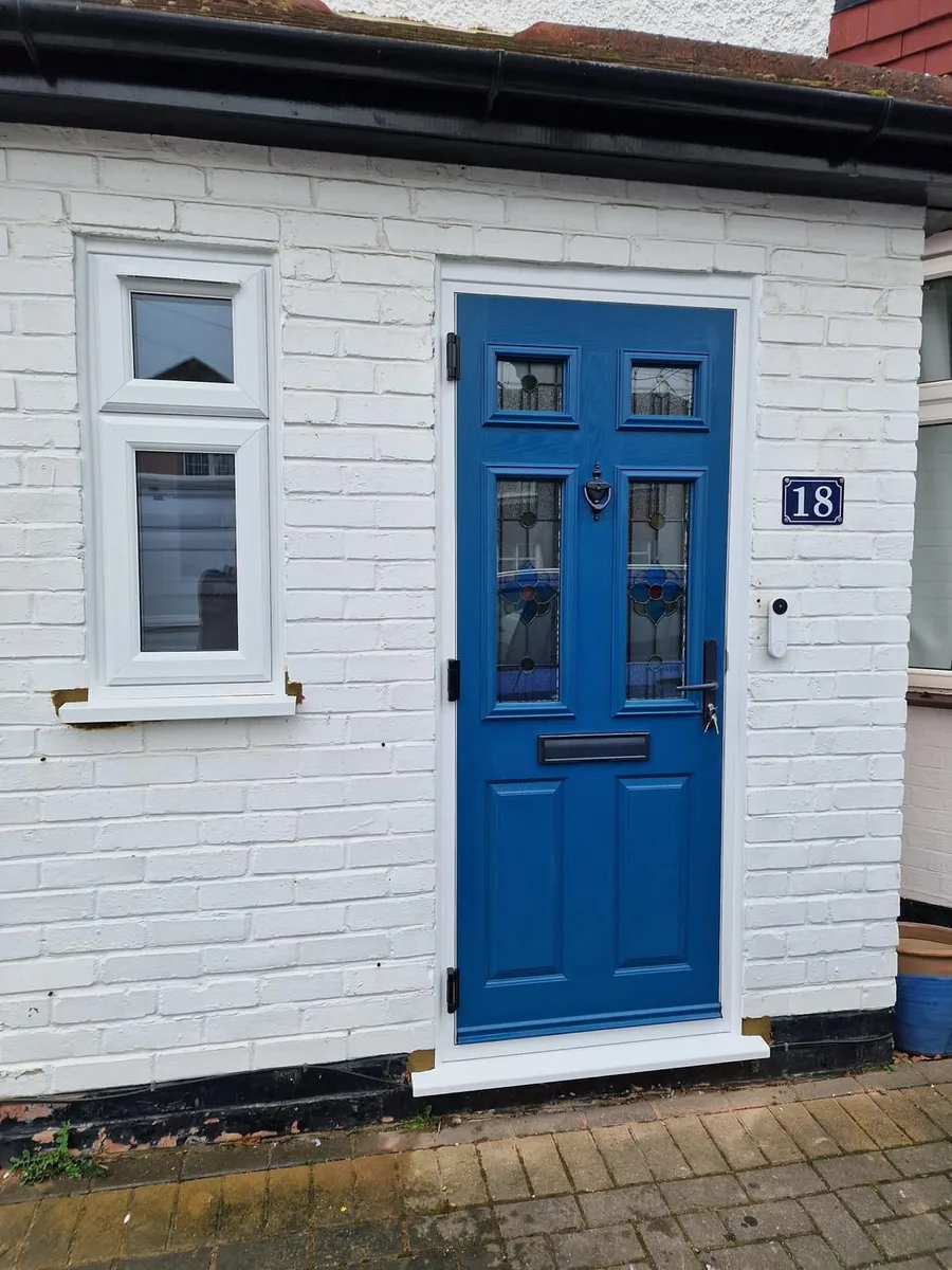 Blue Composite Doors, exterior view installed in Romford by Cii Double Glazing