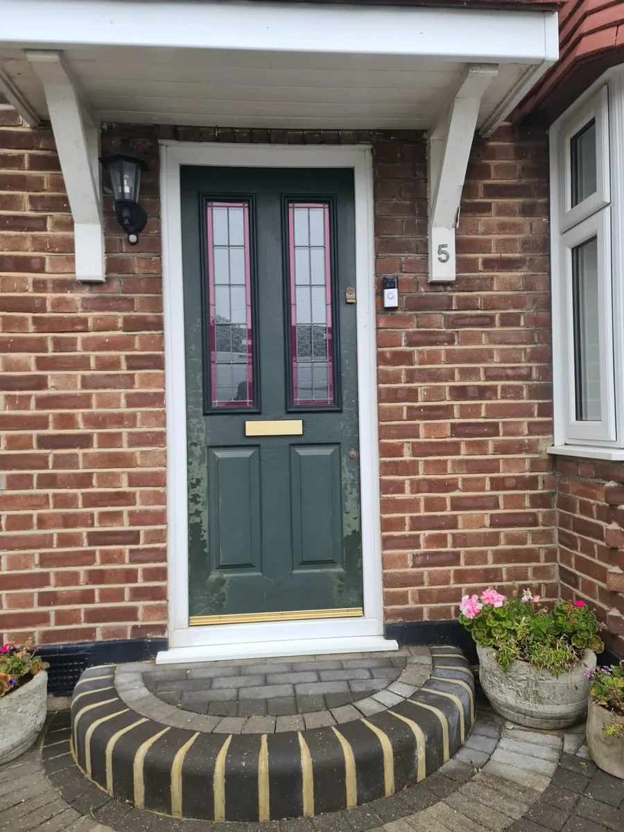 Dark Green Composite Doors, exterior view before replacement in Chigwell by Cii Double Glazing