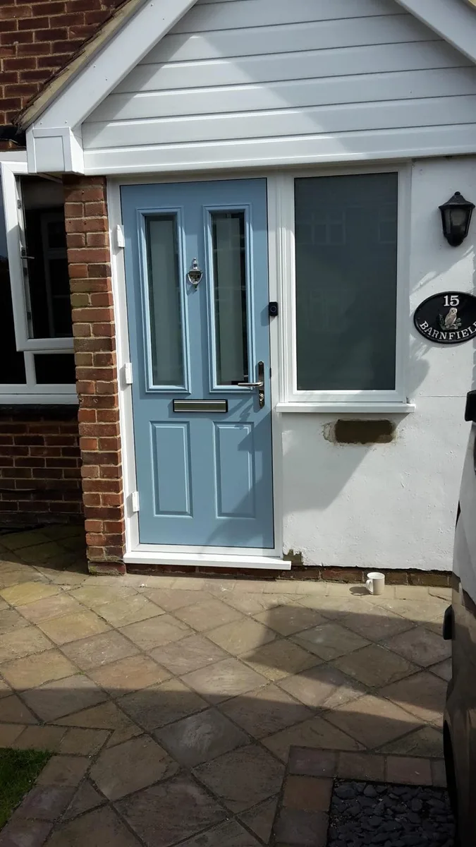 French Blue Composite Doors, exterior view installed in Romford by Cii Double Glazing